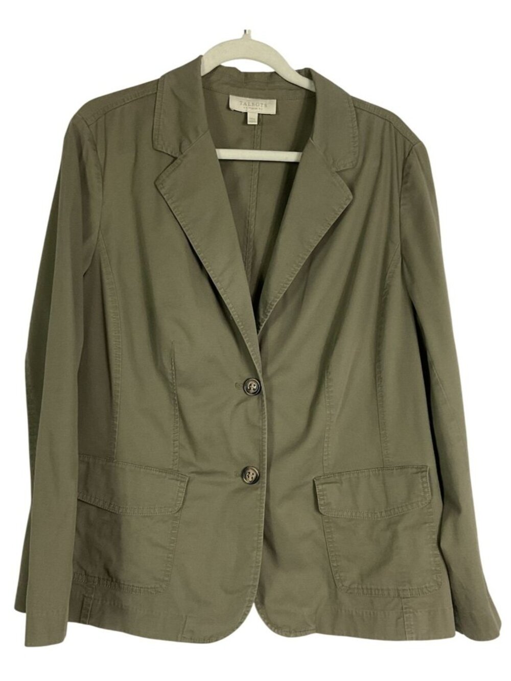 Talbots Outlet Olive Green Cotton Twill Blazer 14W Two Button Stretch